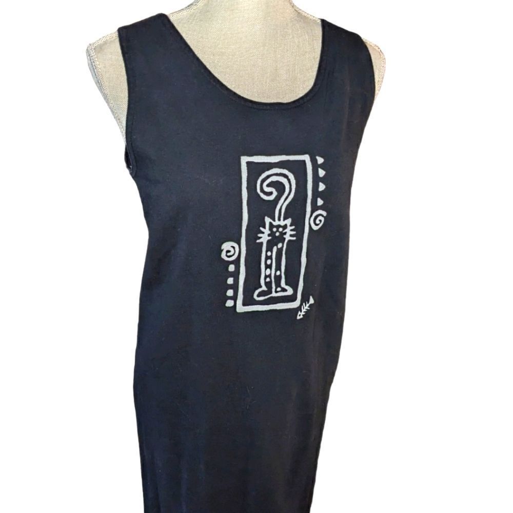 Cite vintage black dress with cat artwork